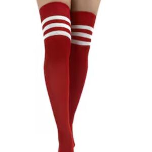 red white striped otk socks thigh high sport soccer new sexy lingerie babydoll